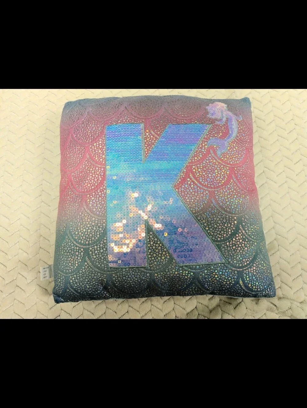 Justice Mermaid Initial K pillow sequin